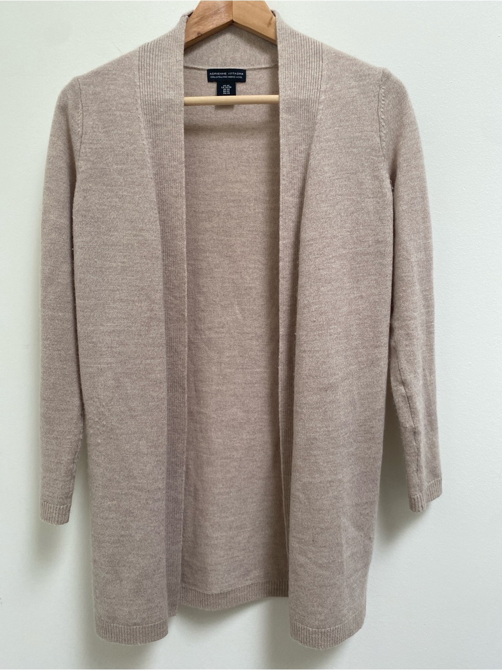 Adrienne Vittadini 100% Merino Wool Cardigan in Light Taupe